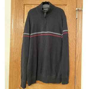 Eddie Bauer Mens Pullover Sweater 1/4 Zip Size Tall L 100% Cotton Gray Striped